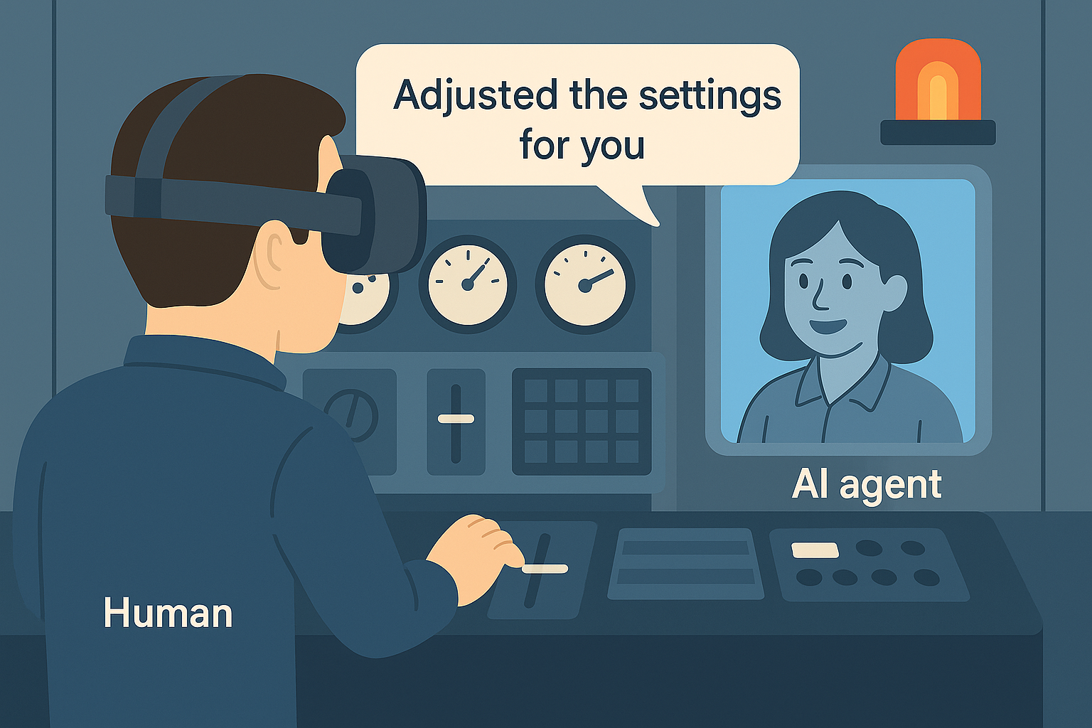 Human–AI virtual environment interface with alerts and controls